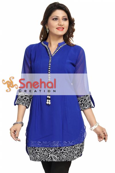 Beautilicious Royal Blue Fine Georgette Party Wear Layered Short Tunic